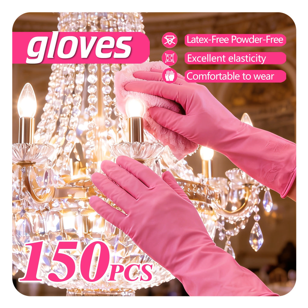 Disposable Gloves 6 Mil Pink 50 100 or 150 Count Waterproof Durable Multi-Purpose for Kitchen Cleaning Beauty Hairdressing Tattooing Pet Care Gardening Home and Commercial Use