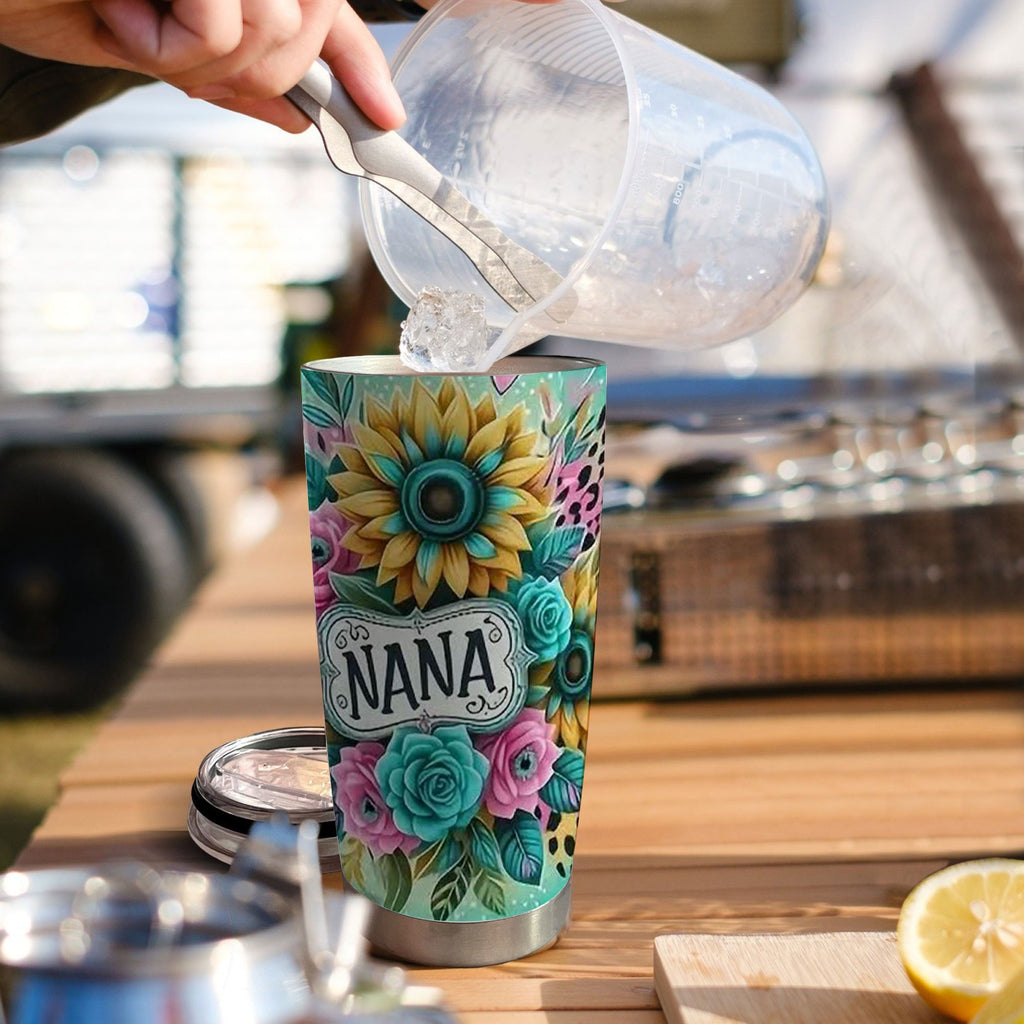 One Nana Tumbler Stainless Steel 20oz - Petal Floral Design Insulated Cup with Lid, Double Wall Vacuum Travel Mug for Hot & Cold Drinks, Gift for Mom Grandma Sister Office Camping