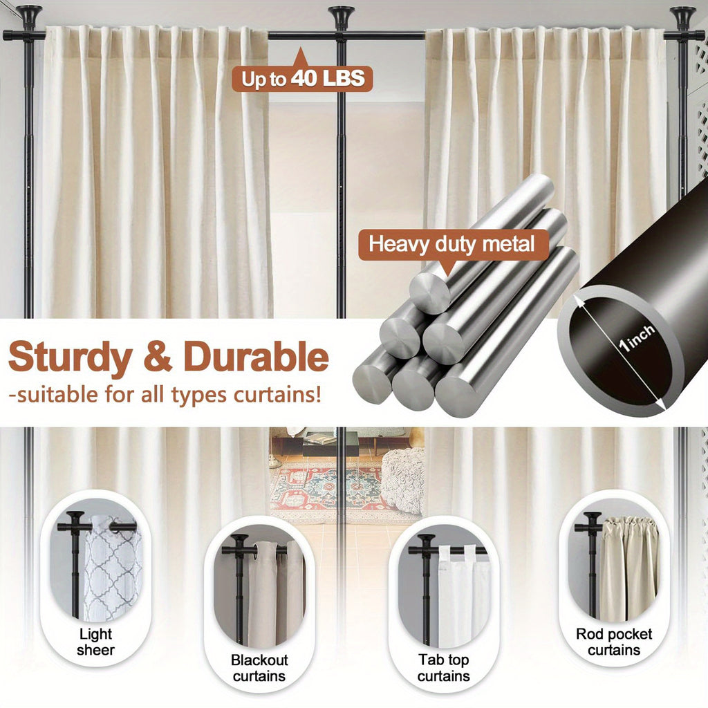 Floor to Ceiling Room Divider Rod No Drill Tension – Adjustable 4-10ft Tall 28-114" Wide Heavy Duty Curtain Partition Stand for Bedroom Studio Apartment, Matte Black White