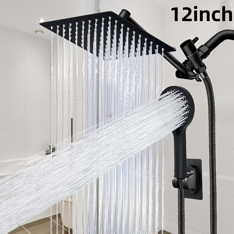 Rain Shower System with Handheld Showerhead 8/10/12 Inch Rainfall Head, All-Metal T-Splitter, 13-Inch Arm, 78-Inch Hose, 6-Function Spray Settings & Anti-Clogging Nozzle – Chrome & Black