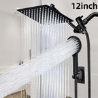 Rain Shower System with Handheld Showerhead 8/10/12 Inch Rainfall Head, All-Metal T-Splitter, 13-Inch Arm, 78-Inch Hose, 6-Function Spray Settings & Anti-Clogging Nozzle – Chrome & Black