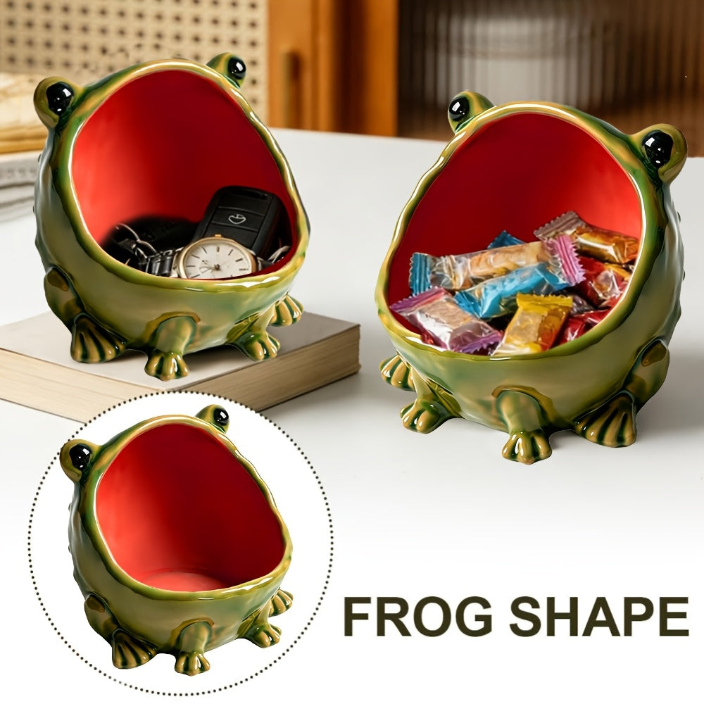 Frog Statue Storage Tray & Key Holder – Cute Animal Sculpture Desktop Organizer, Decorative Candy & Key Dish for Entryway, Desk & Home Decor, Unique Housewarming Gift (Non-Food Contact)