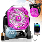 20000mAh USB Rechargeable Compact Fan with LED Light, Digital Display & Emergency Charging – Tent Hook Included, Portable Fan for Camping, Office, Gym & Home