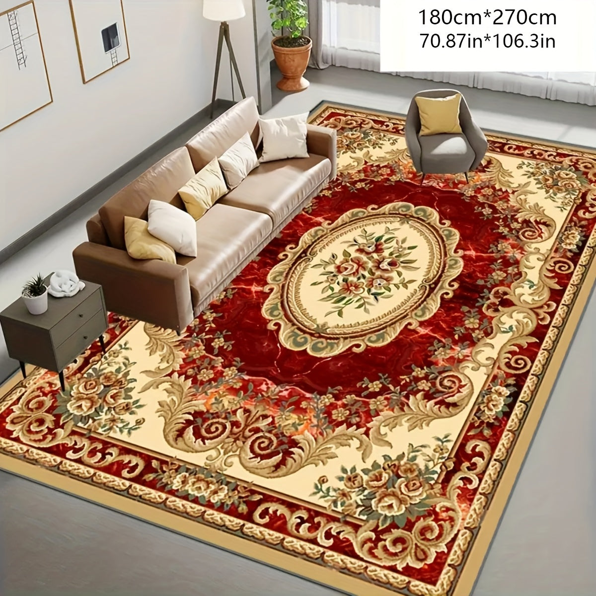 Red Cashmere-Feel Area Rug Anti-Slip Washable Soft for Living Room Bedroom Dining Office Outdoor Multiple Sizes