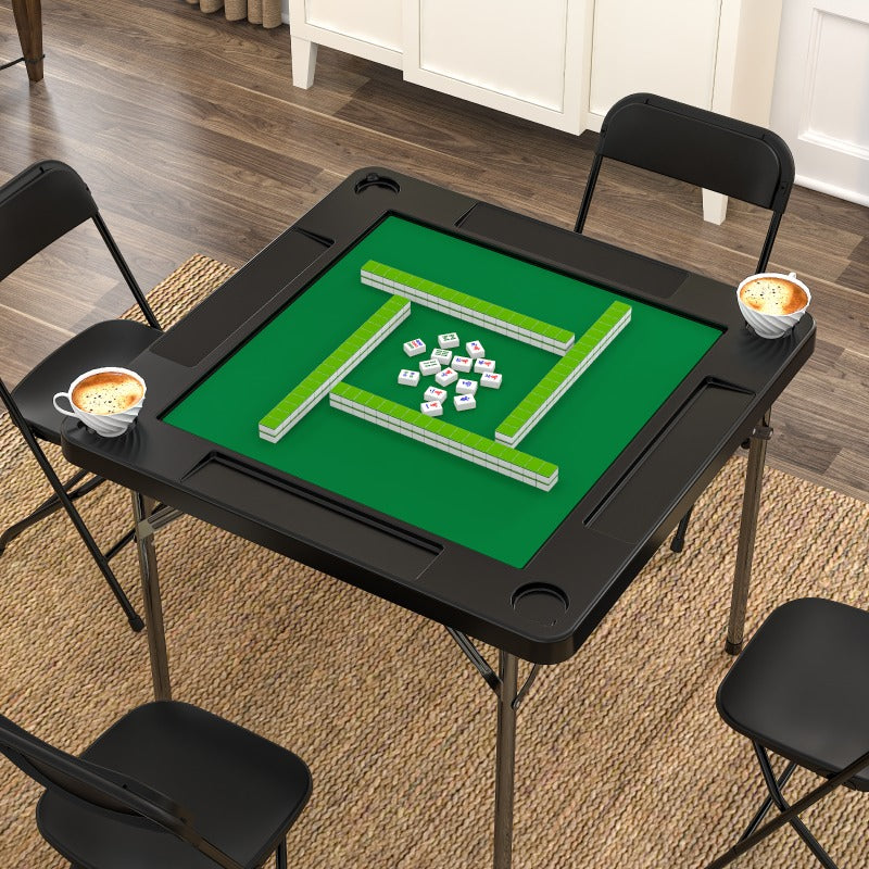 Folding Card Table with Green Felt – Mahjong Table for Poker Dominoes and Card Games in Black or White