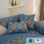 Embroidered Chenille Sofa Slipcover Bohemian Geometric Floral Pattern | Non-Slip Machine Washable Couch Cover for 1-2-3-4 Seater with Armrest & Pillow Cover Options, 6 Colors