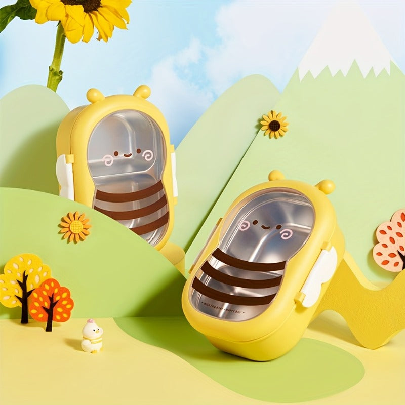 Bee Stainless Steel Bento Box 2 Compartment Lunch Box Microwave Safe Lightweight Portable for Kids Adults Picnic Commute Back to School Gift