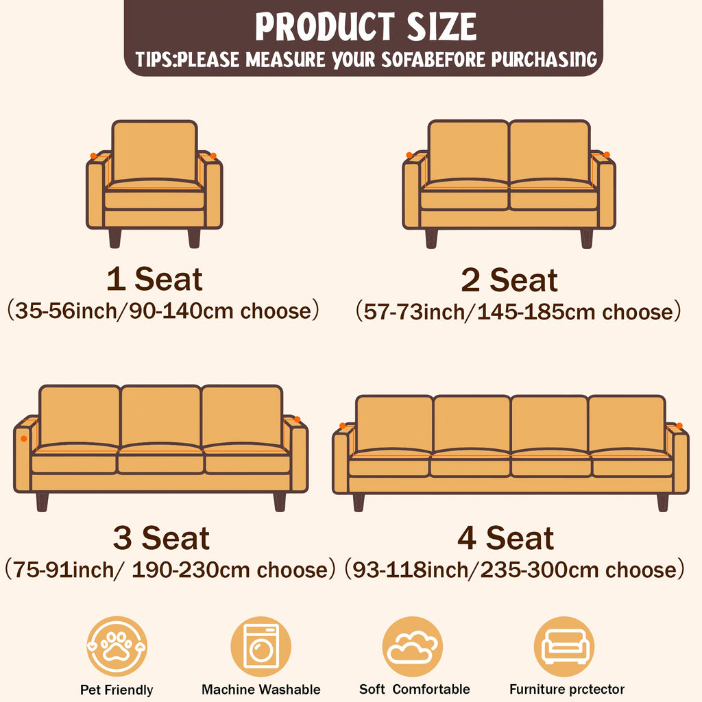 Chenille Sofa Cover Textured Stripe Elastic Full Cover Non-Slip Washable Scratch-Resistant Couch Slipcover for 1 2 3 4 Seater Living Room Office Green Gray Coffee Beige