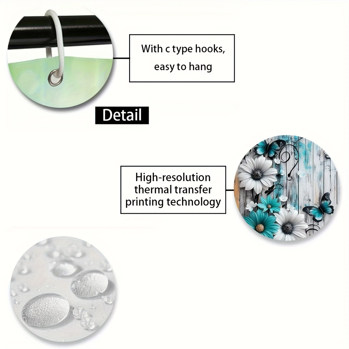 4pcs Floral Butterfly Shower Curtain Set Teal White with 12 Hooks Bath Rug - 2D Print Bathroom Decor Gift for Women Men Home Decoration | Nuvia Haven