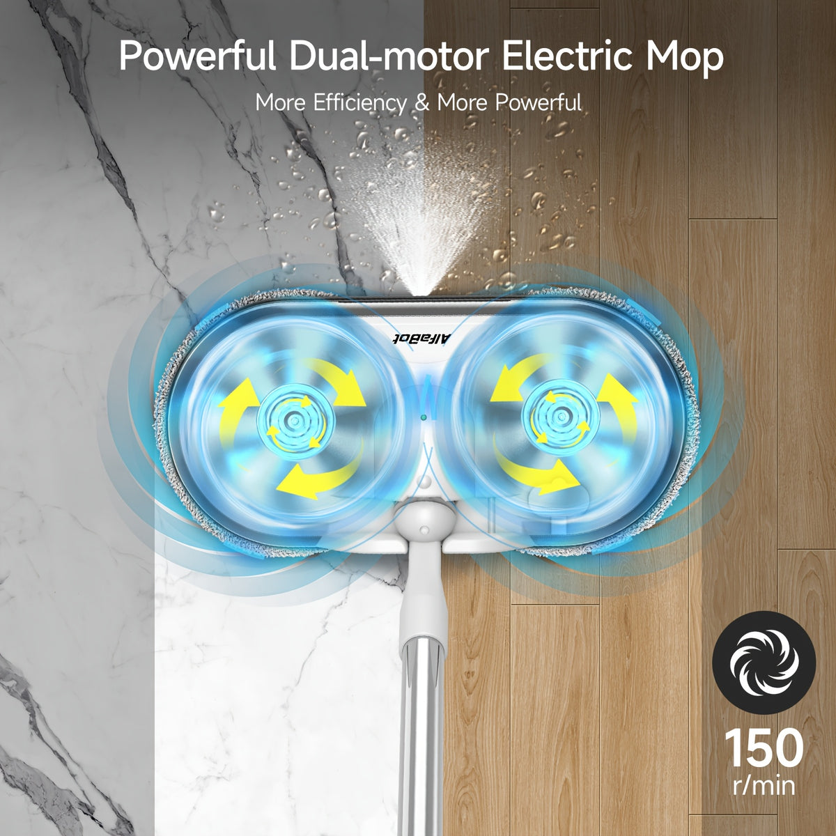 Cordless Electric Spin Mop with LED Headlight & Water Sprayer - Dual Motor 150RPM, 180ml Tank, Rechargeable Floor Scrubber for Hardwood, Tile & Marble | Lightweight for Elderly