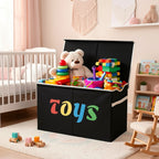 Extra Large Collapsible Storage Box 31.7 Gal with Lid – Foldable Kids Toy Chest Organizer Bin for Boys & Girls, Bedroom, Living Room & Nursery, Sturdy Basket in Black, Beige & Dark Grey