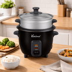 Mini Rice Cooker with Keep Warm | One-Touch Compact Electric Rice Cooker with Nonstick Pot, Glass Lid & Steamer | 0.6L (3 Cup) & 1.5L (8 Cup) | White or Black