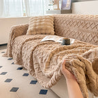 Velvet Jacquard Sofa Cover Bohemian Non-Slip Washable Pet-Friendly Slipcover for 3 4 Seater Couch Green Blue Beige Coffee Brown Dark Gray