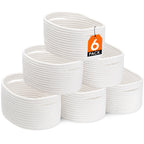 Woven Storage Baskets Set of 6 – Cotton Rope Round Shelf Baskets Bins for Organizing Closet Living Room Bedroom Playroom, Cute Small Decorative Cube Storage Caddy, Multiple Colors Available