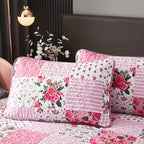 Pink Patchwork Quilted Bedspread Set 3 Piece – Sweet Floral Print, 1 Bedspread + 2 Pillowcases, Soft Breathable All-Season Bedding, Machine Washable, Twin Full/Queen King, Bedroom & Dorm Decor