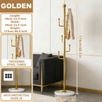Rotating Coat Rack with Storage Basket and 6 Hooks 4 Wheels Freestanding Entryway Organizer for Coats Hats Bags