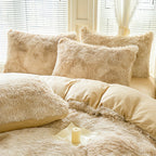 3-Piece Tie-Dye Long Plush Duvet Cover Set 1 Duvet Cover + 2 Pillowcases Zip Closure Machine Washable All-Season Elegant Bedroom Pink Khaki Light Gray Twin Full Queen King