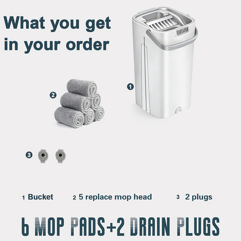 Rotating Flat Mop and Bucket Set with 6 Replaceable Microfiber Pads, Hands-Free Wringing Flexible Spin Mop for Wet Dry Floor Cleaning, Household Cleaning Tools for Hardwood Tile Laminate