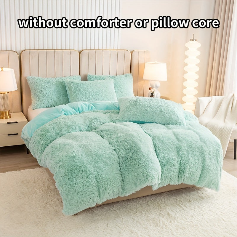 Plush Duvet Cover Set 3 Piece Ultra-Soft Warm Comforter Cover Twin Full Queen King 8 Colors for Bedroom Guest Room Dorm