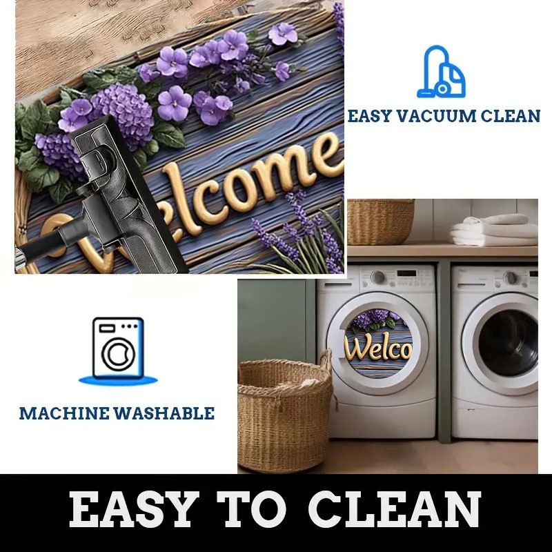 Floral Doormat Indoor Non-Slip Hydrangea Lavender Print Flannel Welcome Mat Easy Clean for Entrance Bedroom Living Room Holiday Decor 3 Sizes