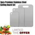 Stainless Steel Cutting Board Set 3 Piece - Dual-Sided SUS304 Metal Chopping Boards Non-Stick Rust-Resistant BPA-Free Portable for Kitchen Camping Picnic, Meat Fruit Vegetables