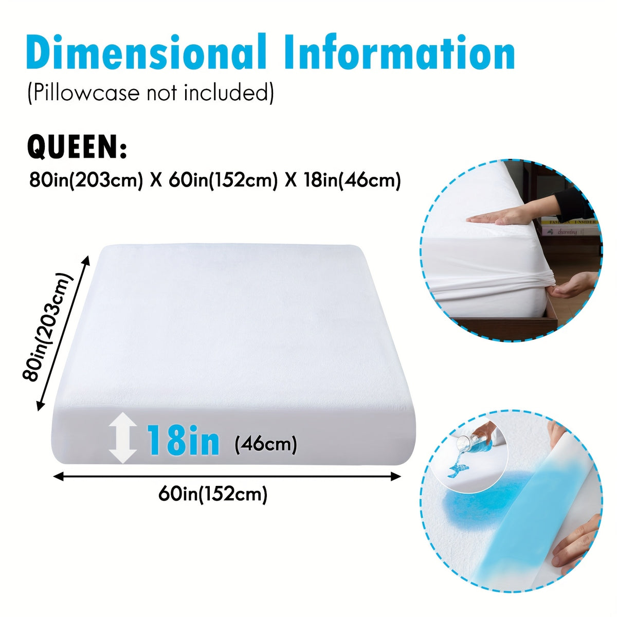 Waterproof Mattress Protector Ultra Soft Noiseless PU Liner – 18" Deep Pocket Fitted Mattress Cover for Twin Full Queen King, Machine Washable White Bed Protector