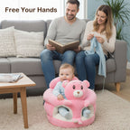 Baby Support Seat Plush Animal Infant Lounger – Ultra-Soft Cushioned Tummy Time Seat for Babies & Toddlers, Non-Toxic Fabric, No Assembly, Elephant Grey, Bear Pink & Bear Khaki