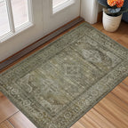Sage Green Runner Rug Machine Washable Non-Slip - Boho Vintage Distressed Low Pile Flat Rug for Hallway Kitchen Entryway, Ultra-Thin Under-Door Fit, 11 Sizes