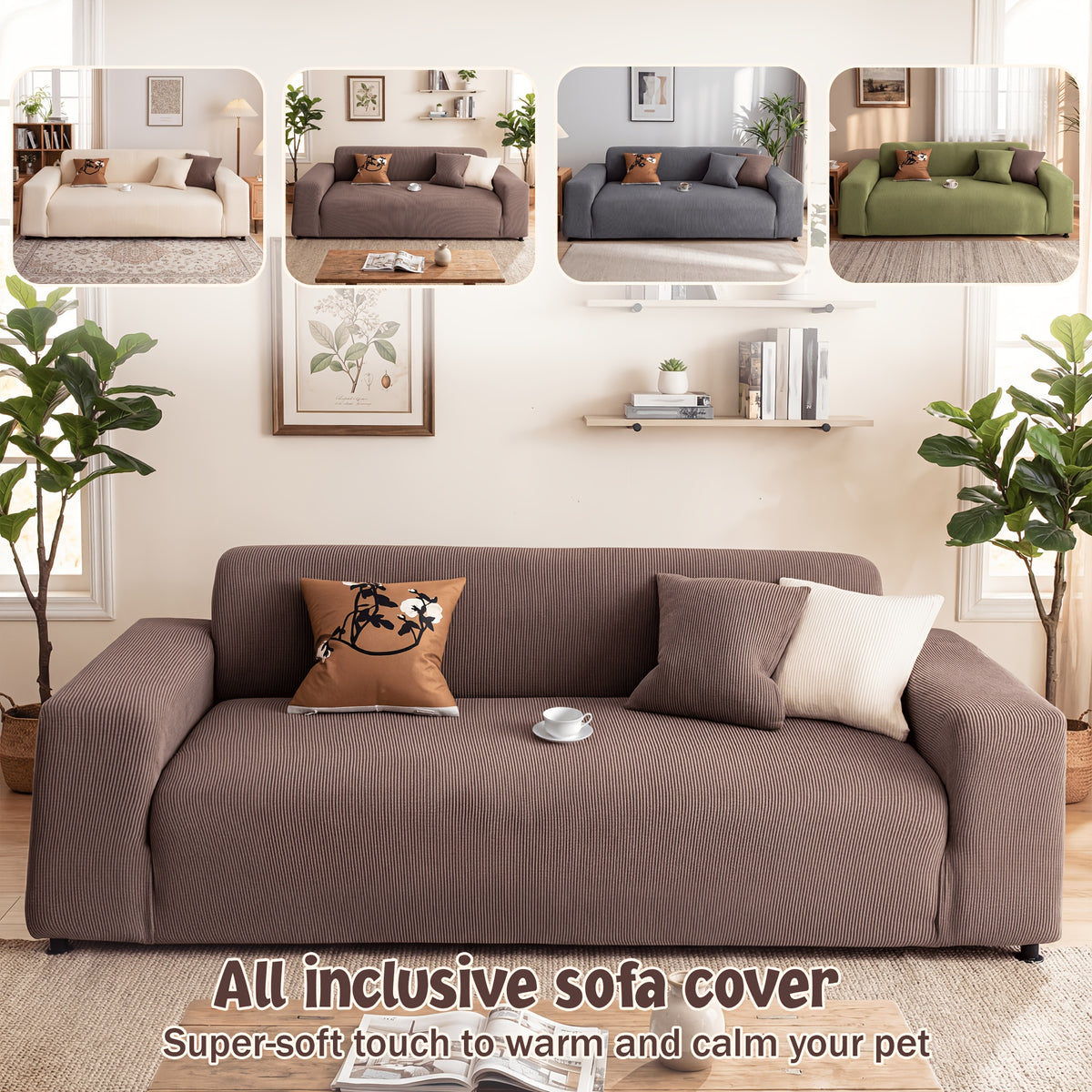 Sofa Slipcover with Skirt – Stretch Jacquard Full Coverage Couch Cover, Pet Proof Non-Slip Machine Washable, Fits 1 2 3 4 Seater Sofa for Living Room Bedroom, All Season Furniture Protector