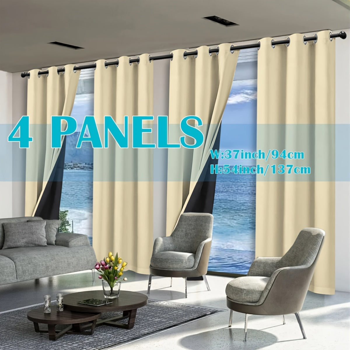 Complete Blackout Curtains 4-Panel Set – Black-Coated Film Thermal Insulated Grommet Top Curtains for Bedroom | Total Light Blocking Window Panels