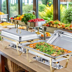 Golden Chafing Dish Buffet Set 9QT Stainless Steel Chafer with Full-Size Pans – Elegant Gold & Silver Finish Food Warmer for Weddings, Parties, Banquets & Catering Events (2 or 4 Pack)