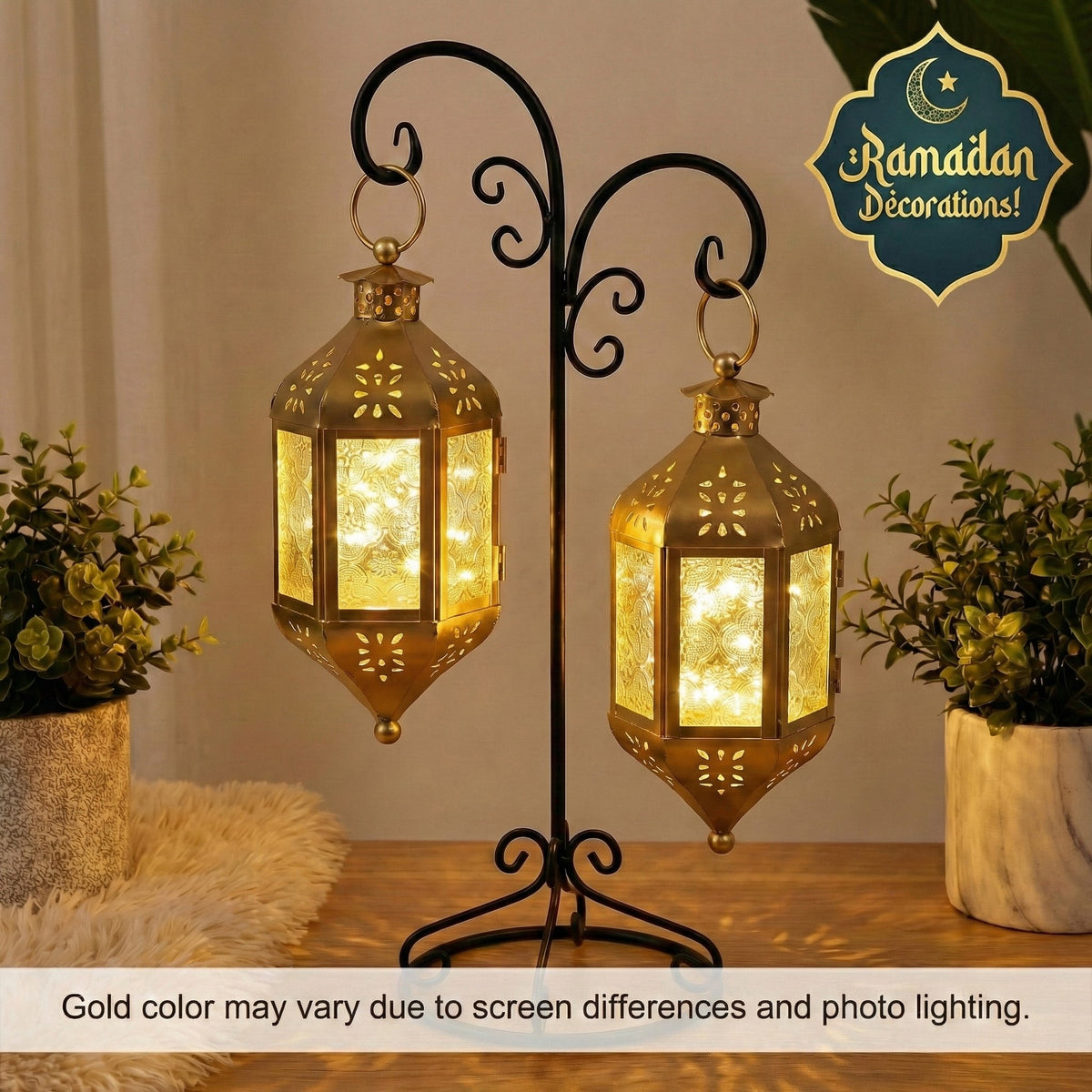 Moroccan Hanging Candle Lantern with Chain – Vintage Boho Style Iron & Glass Tealight Holder for Home, Patio, Garden, Wedding & Ramadan Decor (23.5" Overall)