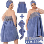 Adjustable Bath Wrap Skirt Set with Triangular Hair Drying Cap – Sizes S-XXXXL Spa Towel Wrap for Women, Home, Travel & Steam Room