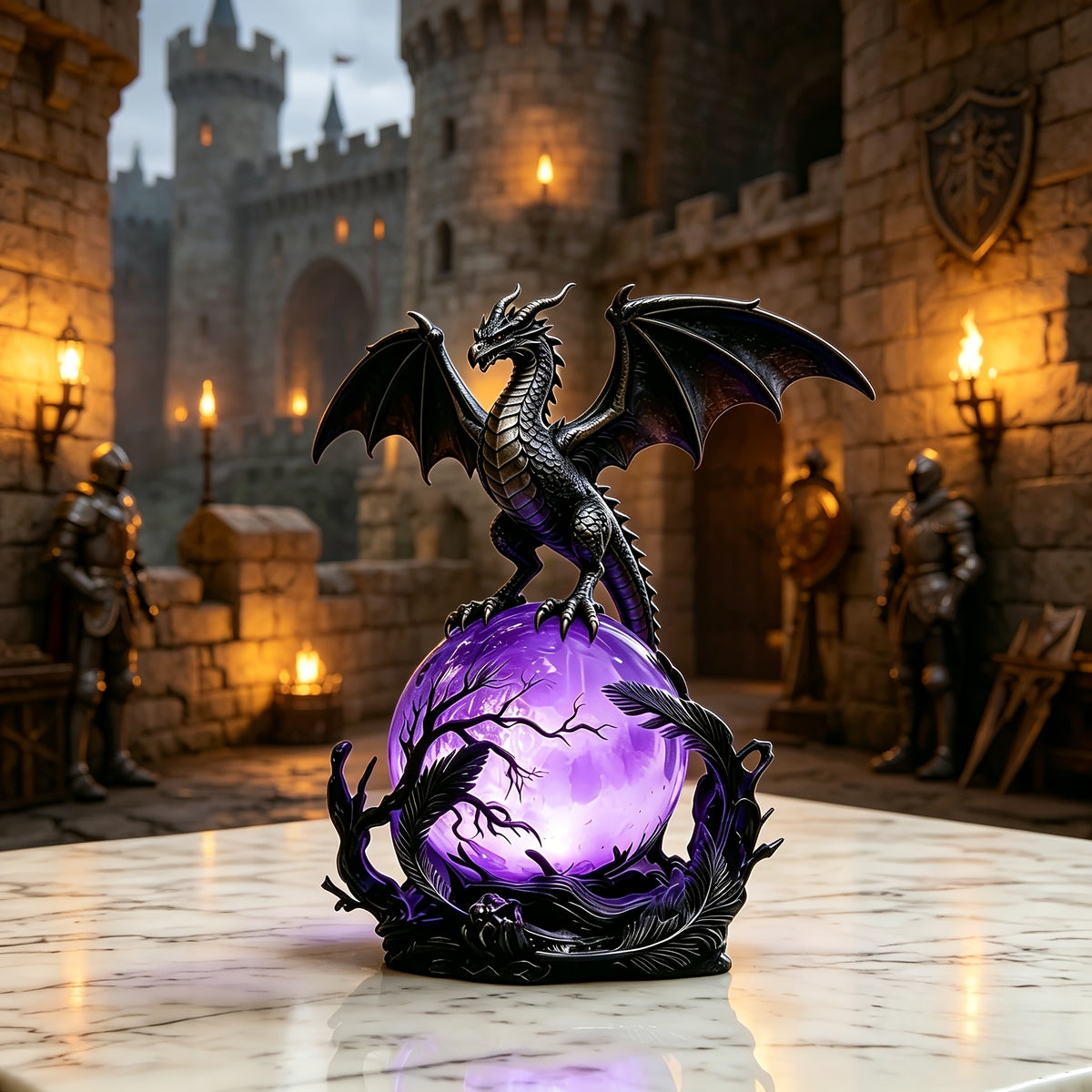 Gothic USB Night Light LED Resin Carving with Luminous Sphere – Ambient Bedroom Living Room Decor Light for Festival Parties, Collectors & Gothic Gift Enthusiasts