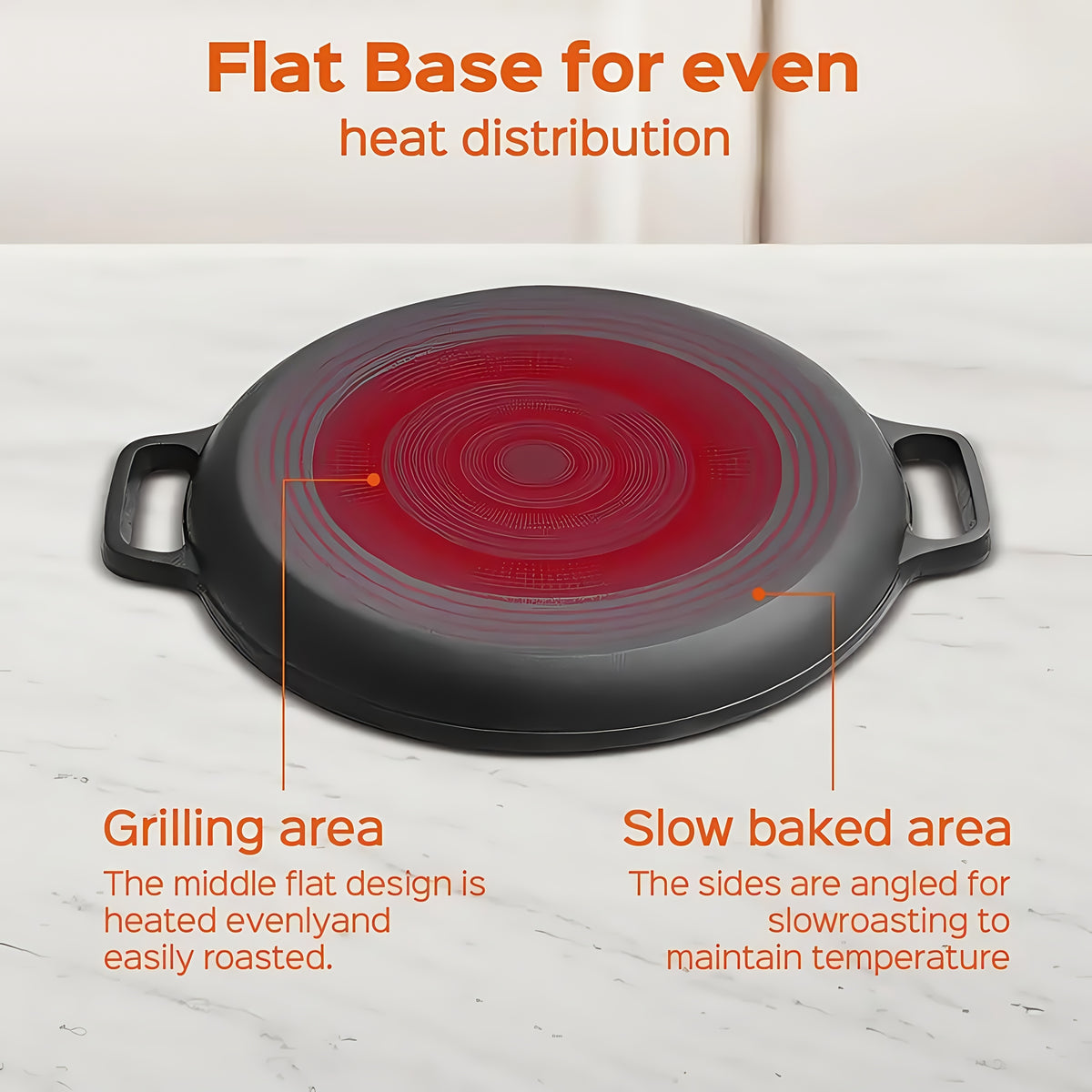 Pre-Seasoned Cast Iron Skillet 14 Inch Dual Loop Handles Nonstick Pizza Pan BBQ Pancake Griddle Oven Stovetop Grill Campfire Safe Even Heating