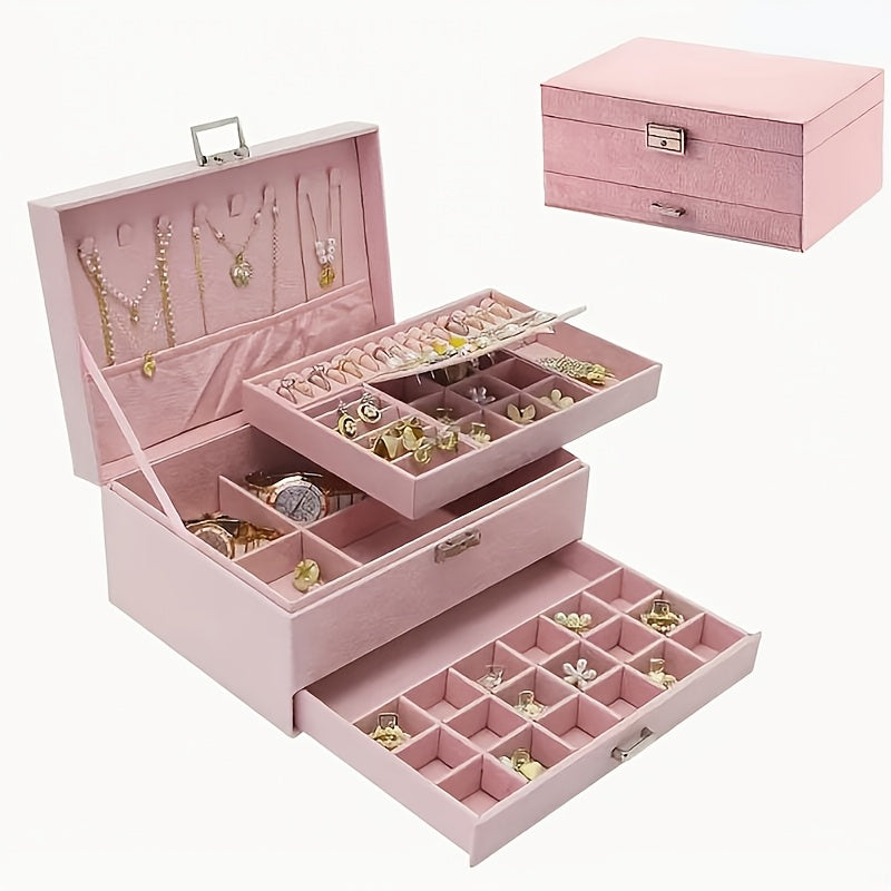 Luxury Velvet Jewelry Organizer Box with Drawers – Large Capacity High-End Jewelry Storage Case for Earrings, Rings, Necklaces & Bracelets, Travel Jewelry Box