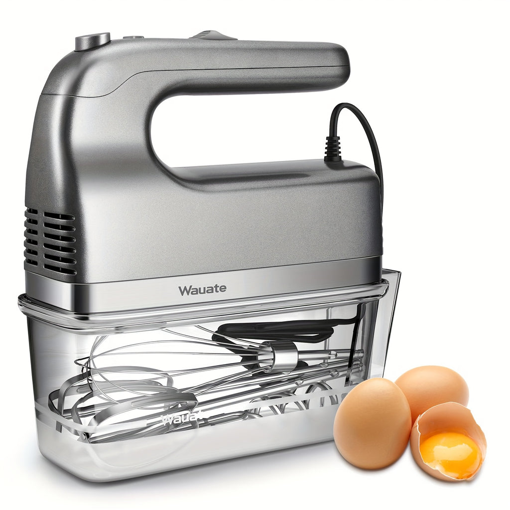 Electric Hand Mixer 6-Speed & Turbo – 5 Stainless Steel Accessories, Snap-On Storage Case | For Cookies, Cakes, Dough & Batters | White & Silver
