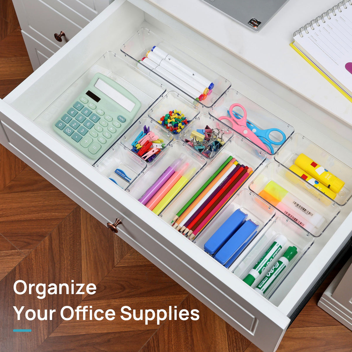 60-Piece Drawer Divider Organizer Set 4 Sizes Clear Plastic Storage Bins for Desk Office Drawer Kitchen Bathroom – Versatile Tray Organizers for Home Office Craft Supply Organization