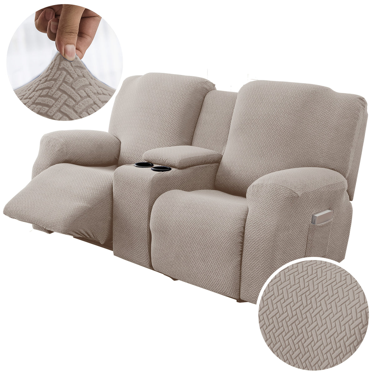 Sofa Cover Recliner 2 Seater – High Elastic Washable Velvet Slipcover with Side Pocket, Non-Slip Furniture Protector for Living Room & Bedroom