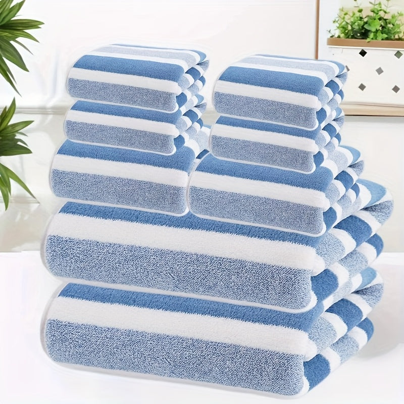 8-Piece Hotel-Quality Striped Bath Towel Set – Lint-Free Super Absorbent Two-Color Towels | 2 Large Bath Towels, 2 Medium Bath Towels & 4 Washcloths