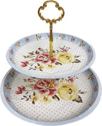 2 Tier Floral Metal Cake Stand Dessert Tower - Vintage Pastry Cupcake Serving Tray for Tea Party, Baby Shower, Birthday & Wedding Table Centerpiece Decoration