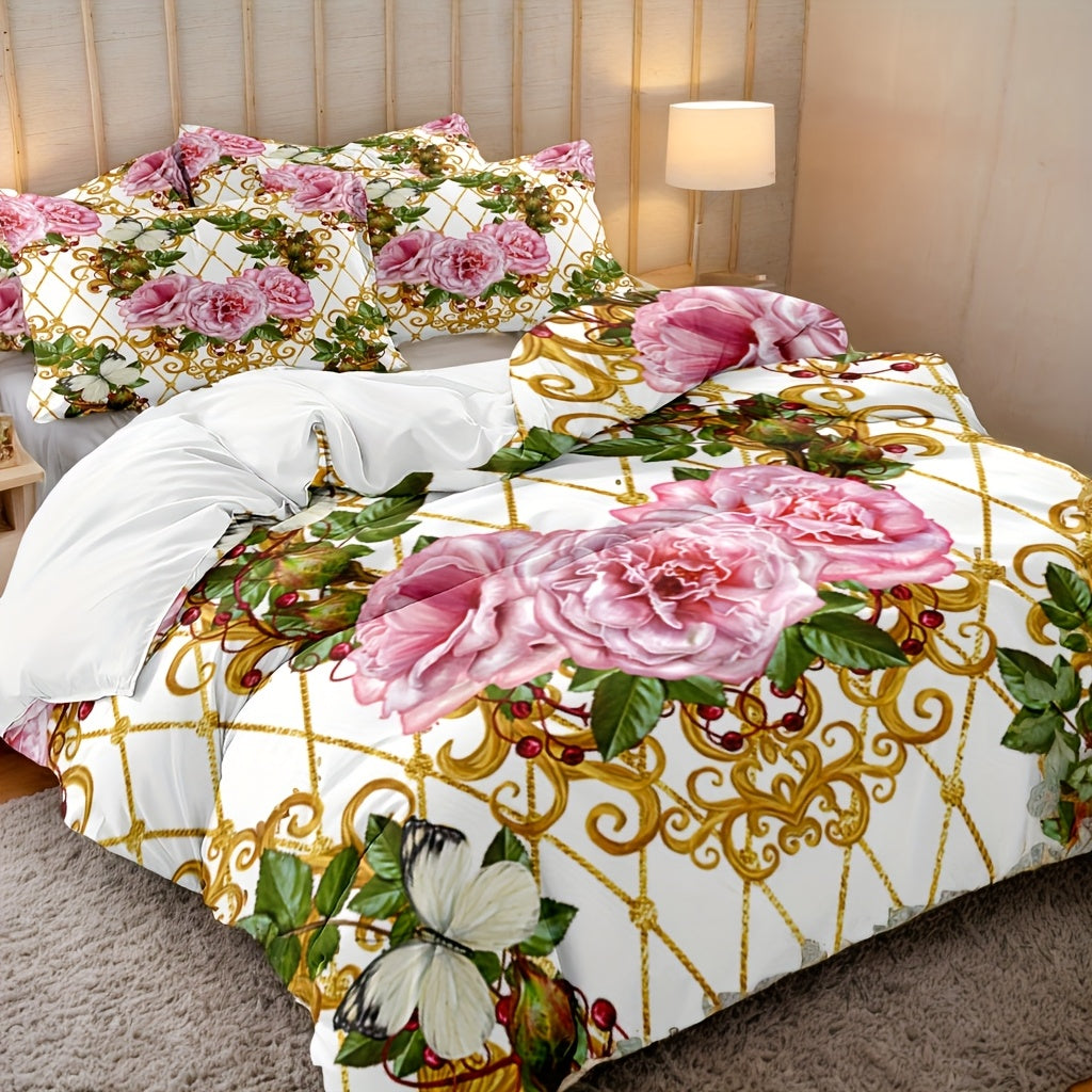 Duvet Cover Set Baroque Geometric Floral 3 Piece Soft Breathable Polyester Quilt Cover with 2 Pillowcases All Season Twin Full Queen King Multicolor Modern Art