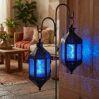 Moroccan Hanging Candle Lantern with Chain – Vintage Boho Style Iron & Glass Tealight Holder for Home, Patio, Garden, Wedding & Ramadan Decor (23.5" Overall)