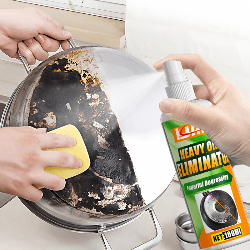 Heavy Duty Pot Grease Remover Spray with Microfiber Towel, Kitchen Degreaser for Cast Iron Pans Non-Stick Cookware Stove Top Oven, Quick-Acting Oil Cleaner with Nonslip Handle for Deep Kitchen Cleaning
