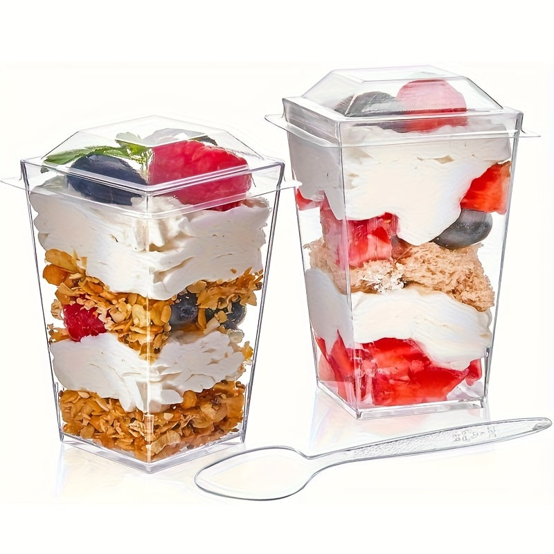 Clear Plastic Mini Dessert Cups with Lids & Spoons 50 or 100 Count – 5oz Tasting Containers for Cheesecake, Fruit Salads, Holiday Parties & Picnics