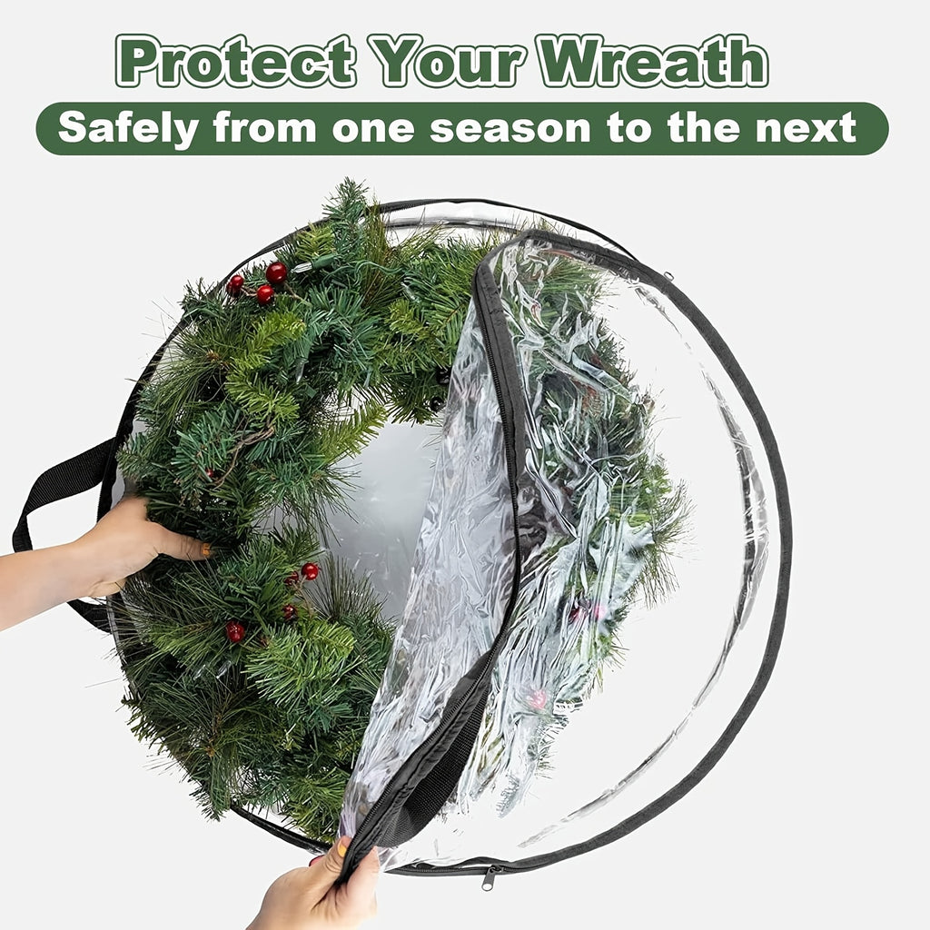 Transparent Wreath Storage Bags Heavy Duty PVC – 24 & 30 Inch Christmas Garland Protector Bags with Handles, 2 or 4 Pack, Seasonal Holiday Wreath Organizer