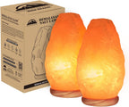 Himalayan Salt Lamp Set of 2 – Pink Crystal Night Light with Neem Wood Base, USB Dimmer Switch, Warm Glow for Bedroom & Relaxation