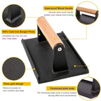 Cast Iron Smash Burger Press – Heavy Duty Dual-Size Beef Patty Smasher with Ergonomic Wood Handle, Grill Press for BBQ & Kitchen Smash Burgers, Round & Square