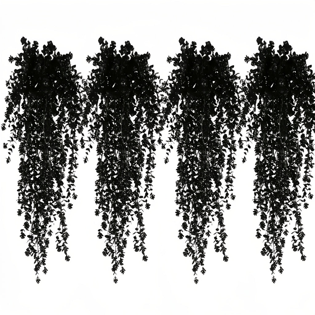 Black Artificial Hanging Flowers & Greenery Vines UV Resistant 2 or 4pcs – Indoor Outdoor Faux Floral Garland for Halloween, Fall Celebrations, Weddings & Home Seasonal Decorations