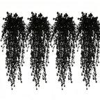 Black Artificial Hanging Flowers & Greenery Vines UV Resistant 2 or 4pcs – Indoor Outdoor Faux Floral Garland for Halloween, Fall Celebrations, Weddings & Home Seasonal Decorations